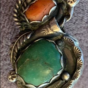 Navajo Joe Tso Natural Coral Turquoise Ring Sz 7